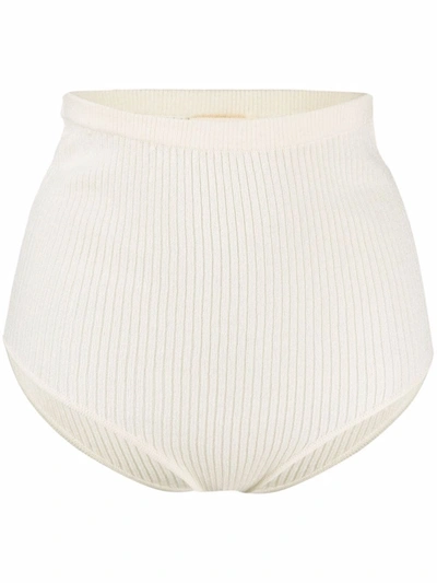 Loulou Ribbed-knit High-waisted Briefs In Neutrals