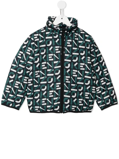 Kenzo Kids' All-over Logo Print Parka In Black