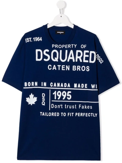 Dsquared2 Teen Logo-print Short-sleeved T-shirt In Blue
