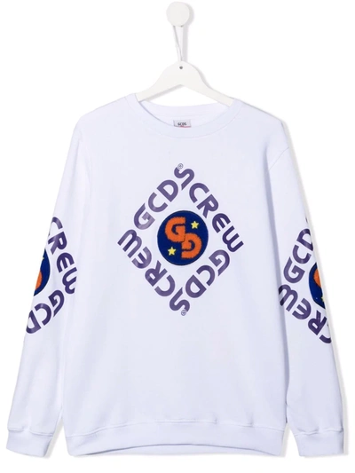 Gcds Kids' Logo-print Cotton Sweatshirt In White
