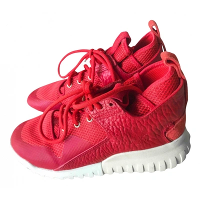 Pre-owned Adidas Originals Tubular Leather Trainers In Red