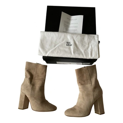Pre-owned Iris & Ink Ankle Boots In Beige