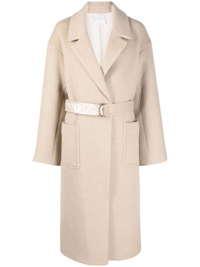 Forte Forte Notched-lapels Belted Coat In Neutrals