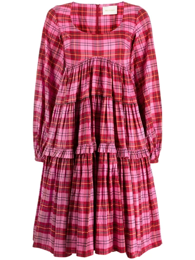 Molly Goddard Kwame Tartan-print Midi Dress In Pink