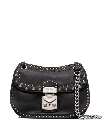 Miu Miu Studded Leather Crossbody Bag In Black