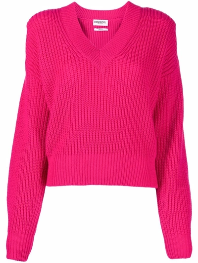Essentiel Antwerp Ribbed-knit V-neck Jumper In Pink