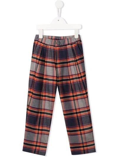 Paade Mode Kids' Plaid Straight-leg Trousers In Blue