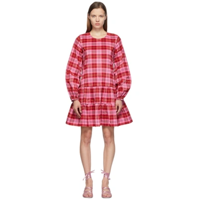 Molly Goddard Kwame Tiered Ruffled Tartan Cotton-blend Mini Dress In Rosa