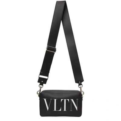 Valentino Garavani Black Leather 'vltn' Crossbody Bag In 0ni Nero/bianco