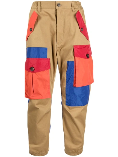 Dsquared2 Patchwork-effect Cargo Trousers In 褐色