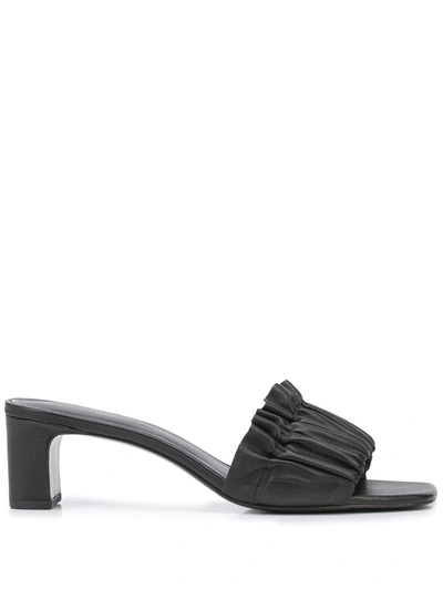 Reformation Shereen Ruched Leather Mules In Black