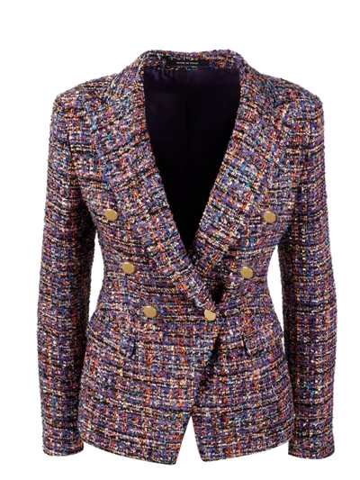 Tagliatore Double-breasted Tweed Blazer In Violett