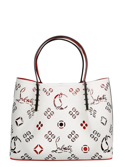 Christian Louboutin Small Cabarock Loubinthes Perforated Leather Tote In Biscotto-loubi