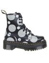 Dr. Martens White Polka Dot Jadon Platform Boots In Black/white