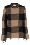Red Valentino Cotton Sweater With Beige And Black Macro Vichy Pattern In Cammello Nero