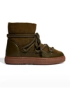 Inuikii Classic Mixed Leather Shearling Snow Booties In Olive