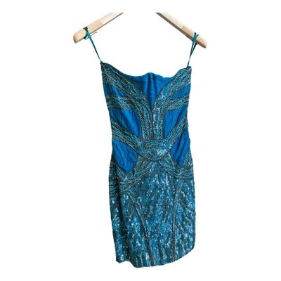 Pre-owned Roberto Cavalli Silk Mini Dress In Turquoise