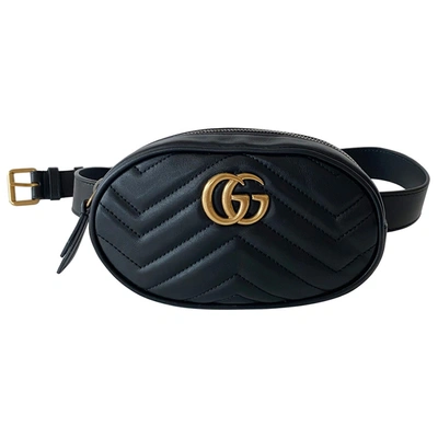 Pre-owned Gucci Marmont Leather Satchel In Black