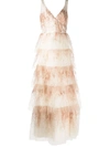 MARCHESA NOTTE V-NECK TIERED TULLE GOWN