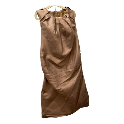 Pre-owned Prada Silk Mini Dress In Gold