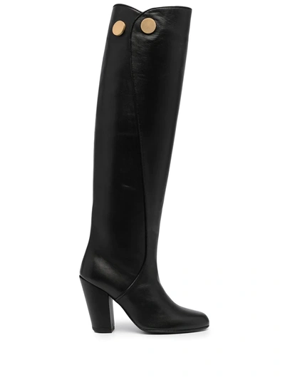 Ports 1961 Button Detail Over The Knee Boots In Schwarz