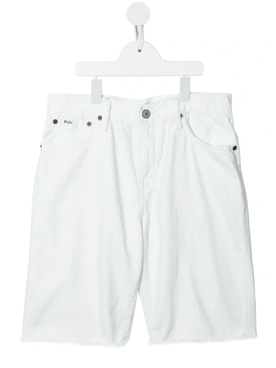 Ralph Lauren Kids' Frayed Hem Denim Shorts In White