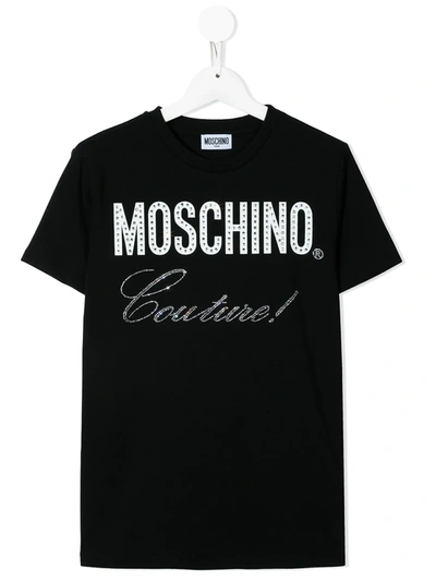 Moschino Teen Couture! Rhinestone T-shirt In Black