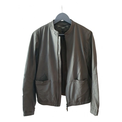 Pre-owned Manila Grace Leather Jacket In Ecru