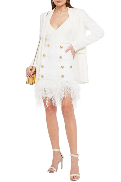 Balmain Button-embellished Tweed Mini Skirt In White