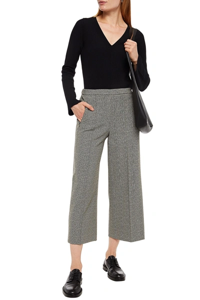 Theory Cropped Jacquard-knit Wide-leg Trousers In Black