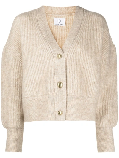 Anine Bing Maxwell Mohair & Wool Blend Cardigan Sweater In Neutrals