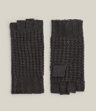 Allsaints Mens Charcoal Nevada Ribbed-trim Knitted Fingerless Gloves 1 Size