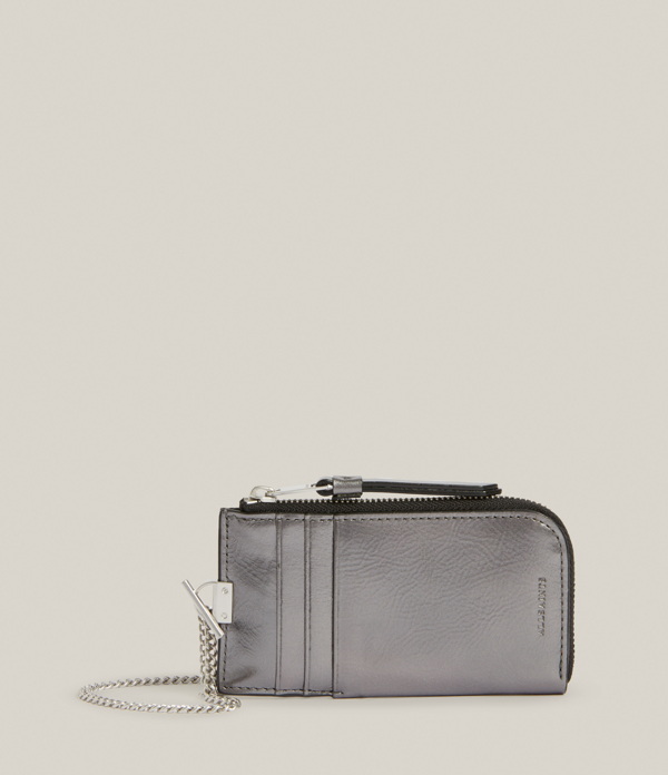 Allsaints Women S Lotte Chain Leather Cardholder In Gunmetal Modesens