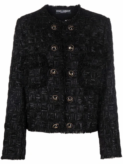 Dolce & Gabbana Lamé Jacquard Gabbana Jacket With Cabochon Dg Buttons In 黑色