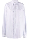 Maison Margiela Stripe-print Pointed-collar Shirt In 蓝色