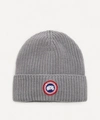 Canada Goose Arctic Disc Knitted Wool Beanie In Heather Grey