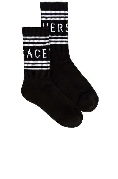 Versace Logo Socks In Nero & Bianco