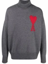 Ami Alexandre Mattiussi Crew Neck Long Sleeve Sweater With Ribbed Edges In Grey