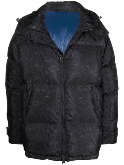 Etro Down Floral Paisley-print Puffer Jacket In Black