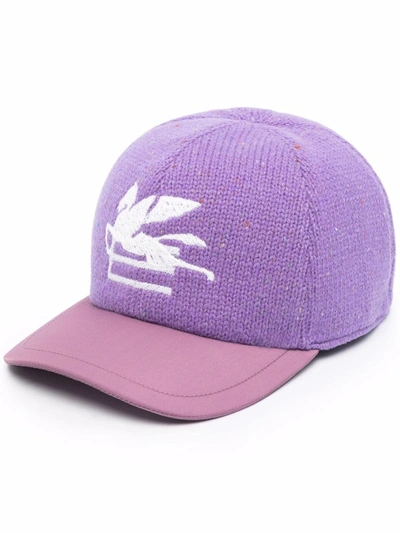 Etro Knitted Logo Cap In Purple