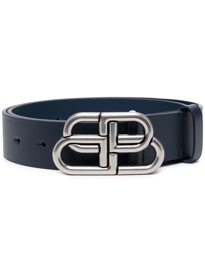 Balenciaga Bb-logo Crocodile-effect Leather Belt In Black