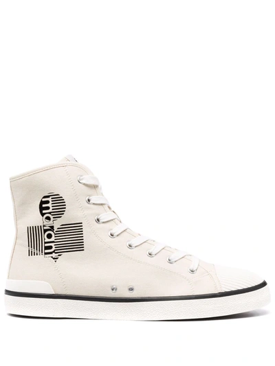 Isabel Marant Mens White Cotton Hi Top Sneakers In Beige