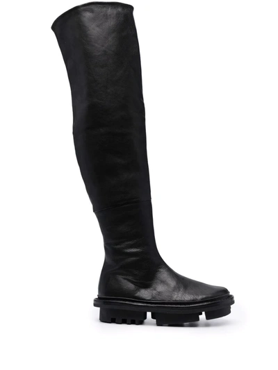 Trippen Thigh-high Flat Leather Boots In 黑色