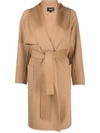 Mackage Thalia Double Face Tie Waist Wool Coat In Neutrals
