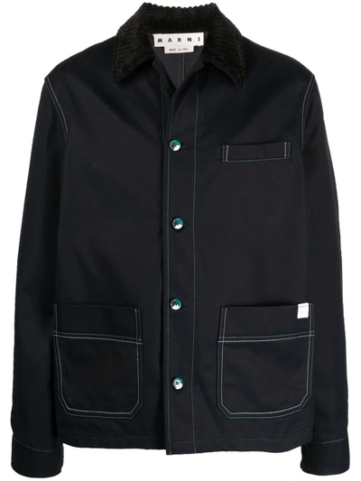 Marni Stitch-detail Shirt Jacket In Blue Black