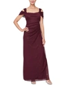 Alex Evenings Cold-shoulder Draped Metallic Gown Regular & Petite Sizes In Fig