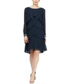 Sl Fashions Rhinestone-cuff Tiered Dress In Deep Navy