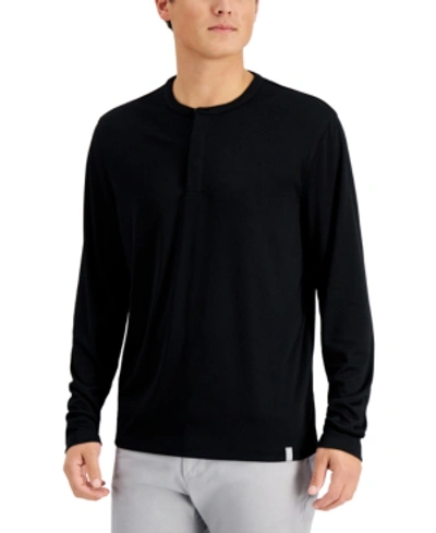 Alfani Men's Alfatech Solid Henley, Created For Macy's In Deep Black