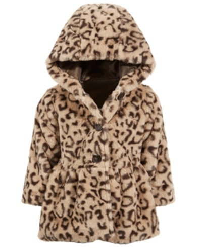 First Impressions Kids' Baby Girl Leopard Faux Fur Coat In Raw Brown