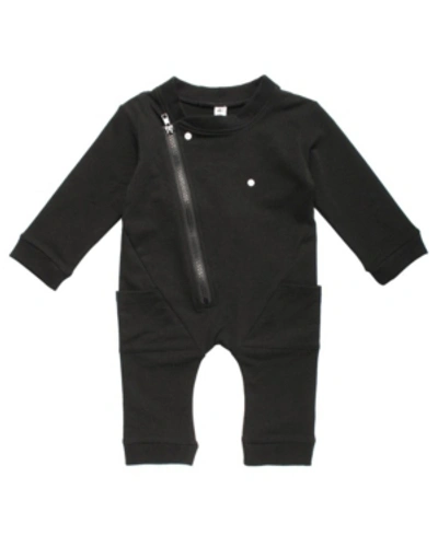 Earth Baby Outfitters Baby Boys And Girls Organic Cotton Long Sleeve Biker Romper In Black